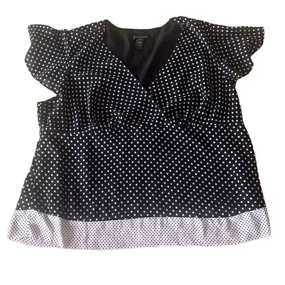 Lane Bryant Chiffon Polka Dot Top Blouse Women’s 26/28 Black White - Picture 1 of 6